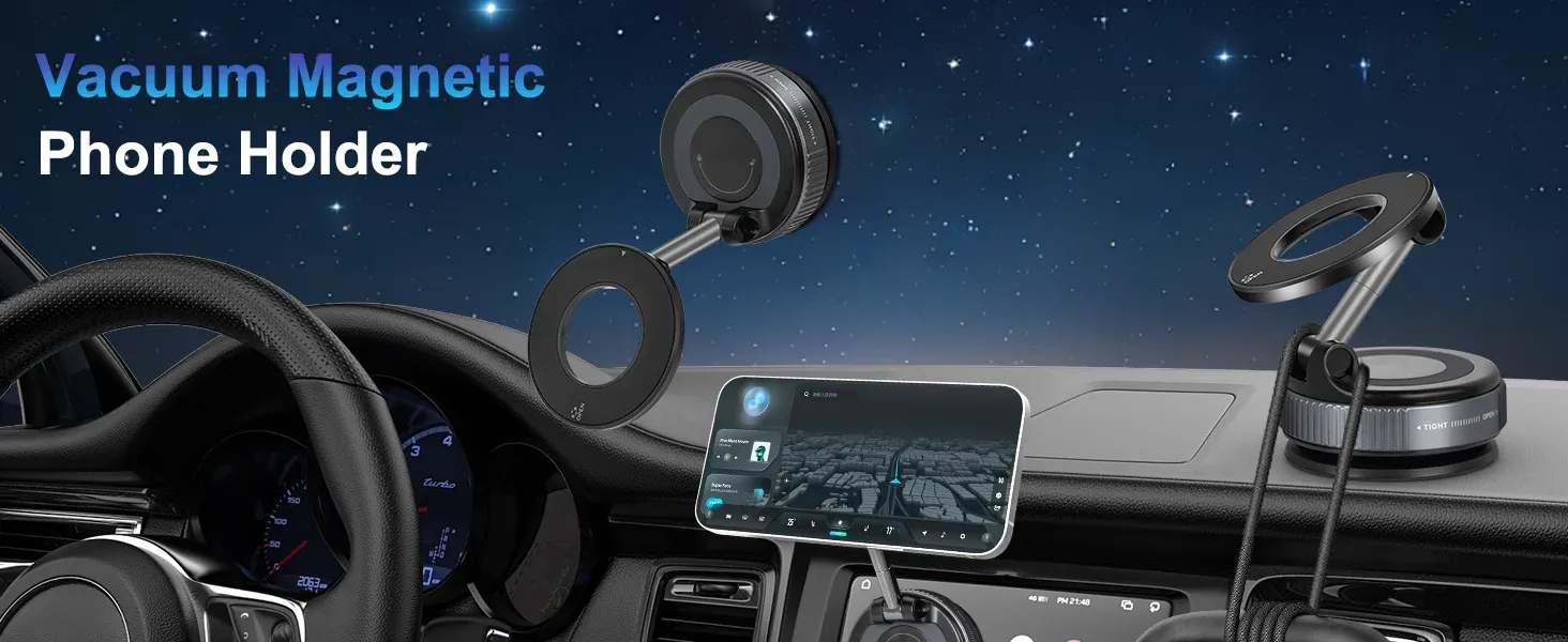 Support magnétique pour téléphone de voiture, vue d'ensemble