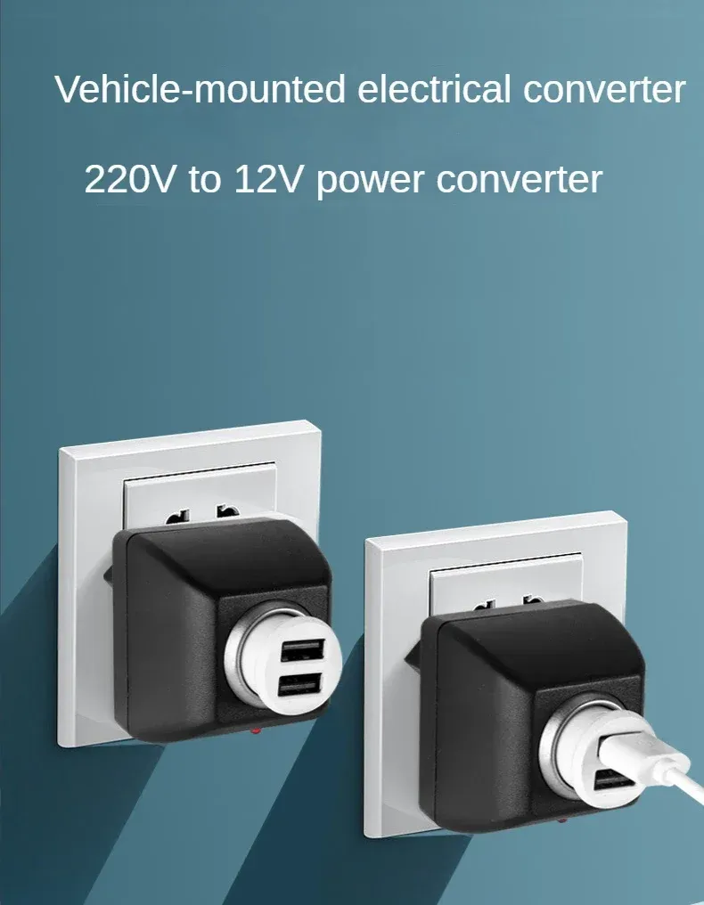 Adaptateur secteur avec prise de voiture, vue de présentation