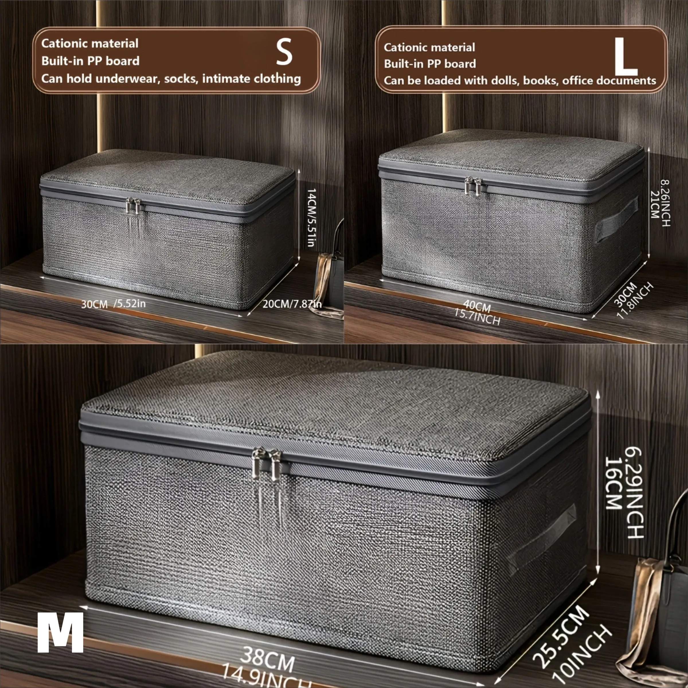Boîte de rangement pliable, organisateur portable en tissu, conteneur de rangement pliable pour vêtements à roulettes pour l'organisation de la maison, lot de 3 12