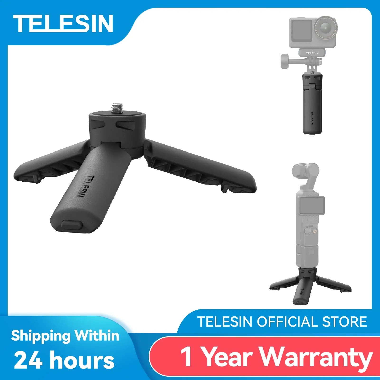 Poignée de trépied universelle à dégagement rapide TELESIN Mini pour caméra d'action GoPro, Insta360 et DJI Osmo, avec adaptateur à vis 1/4 - Image 1