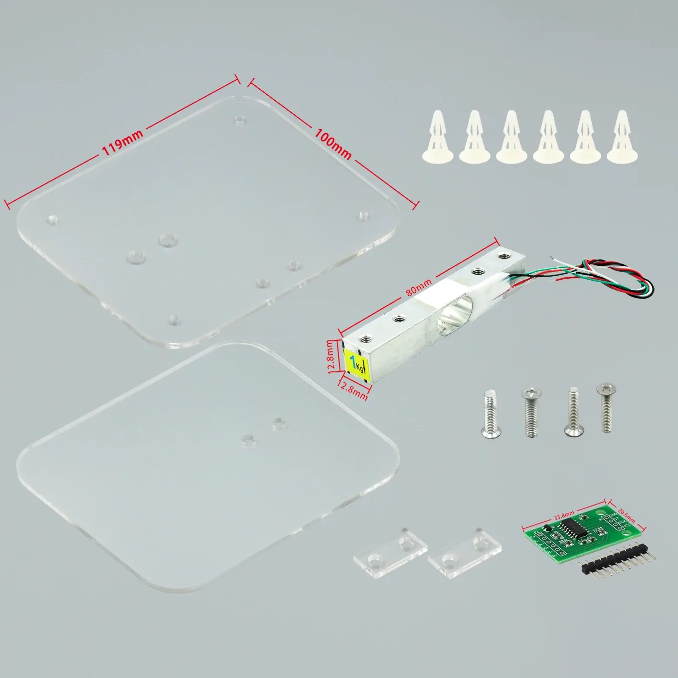 Module capteur de poids HX711 pour cellule de charge numérique, convertisseur AD, 5 kg / 10 kg, compatible Arduino 10