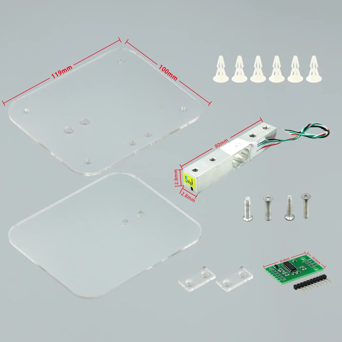 Module capteur de poids HX711 pour cellule de charge numérique, convertisseur AD, 5 kg / 10 kg, compatible Arduino 7