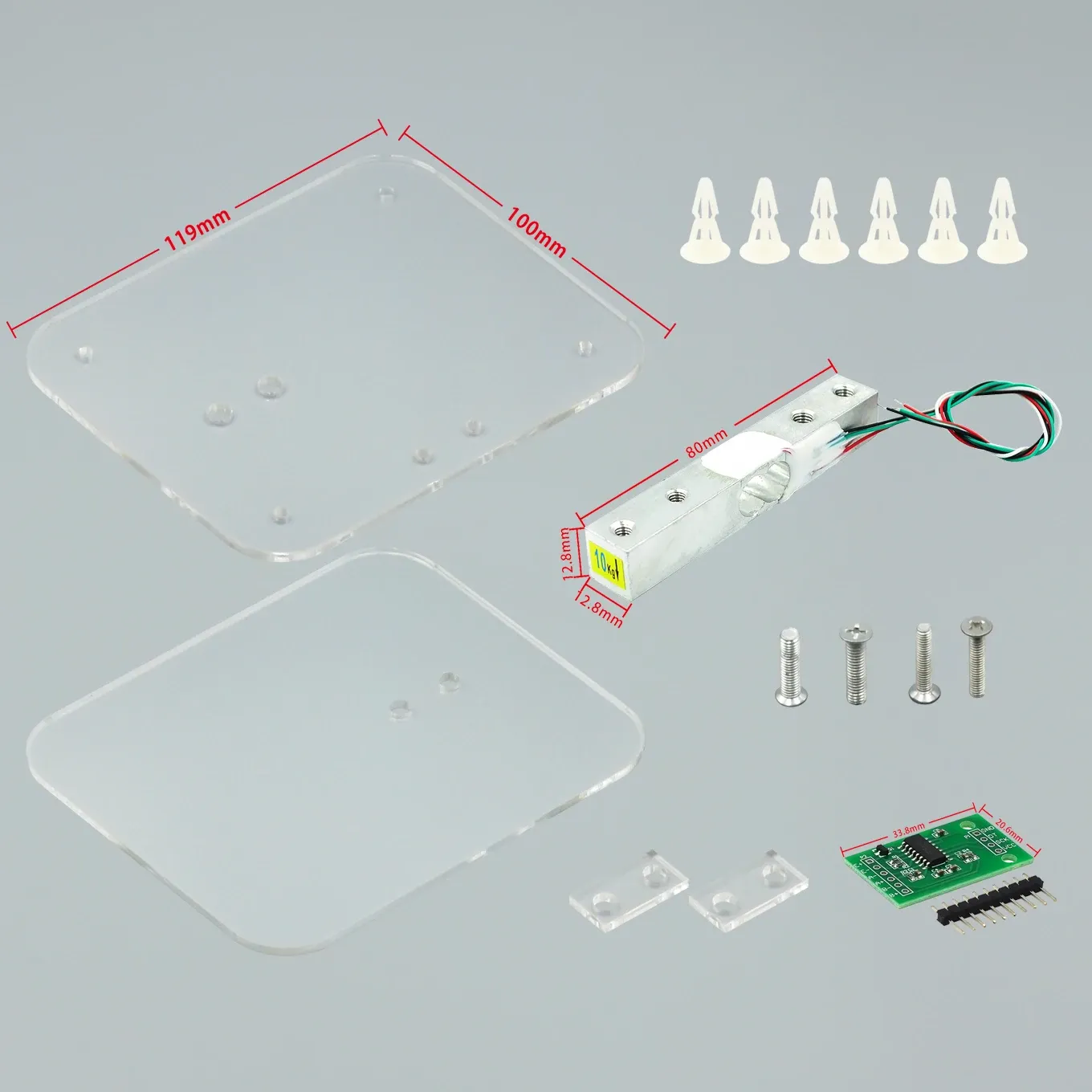 Module capteur de poids HX711 pour cellule de charge numérique, convertisseur AD, 5 kg / 10 kg, compatible Arduino 8