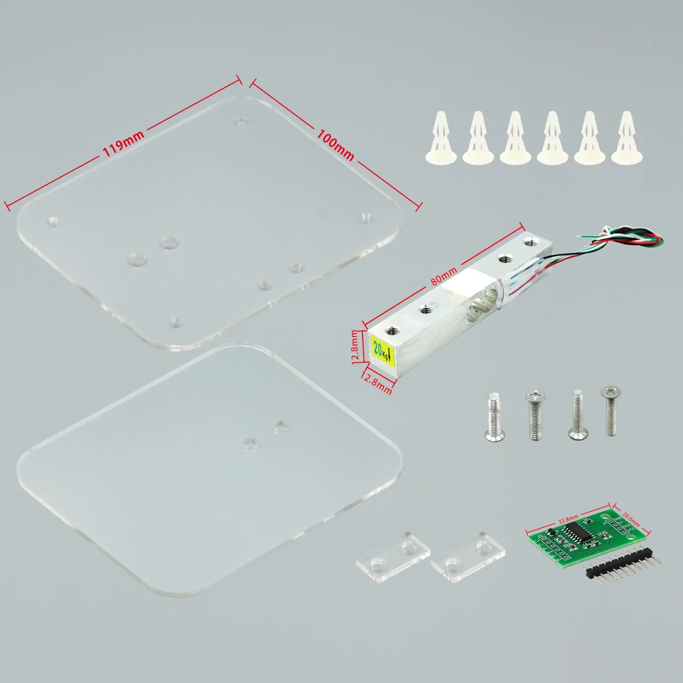 Module capteur de poids HX711 pour cellule de charge numérique, convertisseur AD, 5 kg / 10 kg, compatible Arduino 13