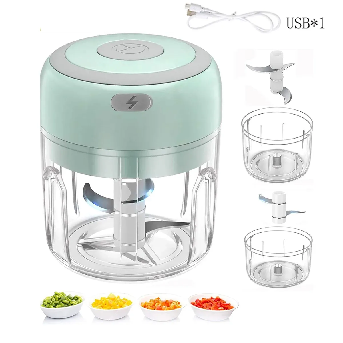 Mini hachoir électrique à ail 100 ml/250 ml, broyeur USB rechargeable avec batterie lithium puissante, hachoir à viande facile
