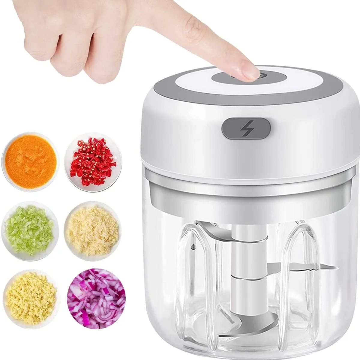 Mini hachoir électrique à ail 100 ml/250 ml, broyeur USB rechargeable avec batterie lithium puissante, hachoir à viande facile 4