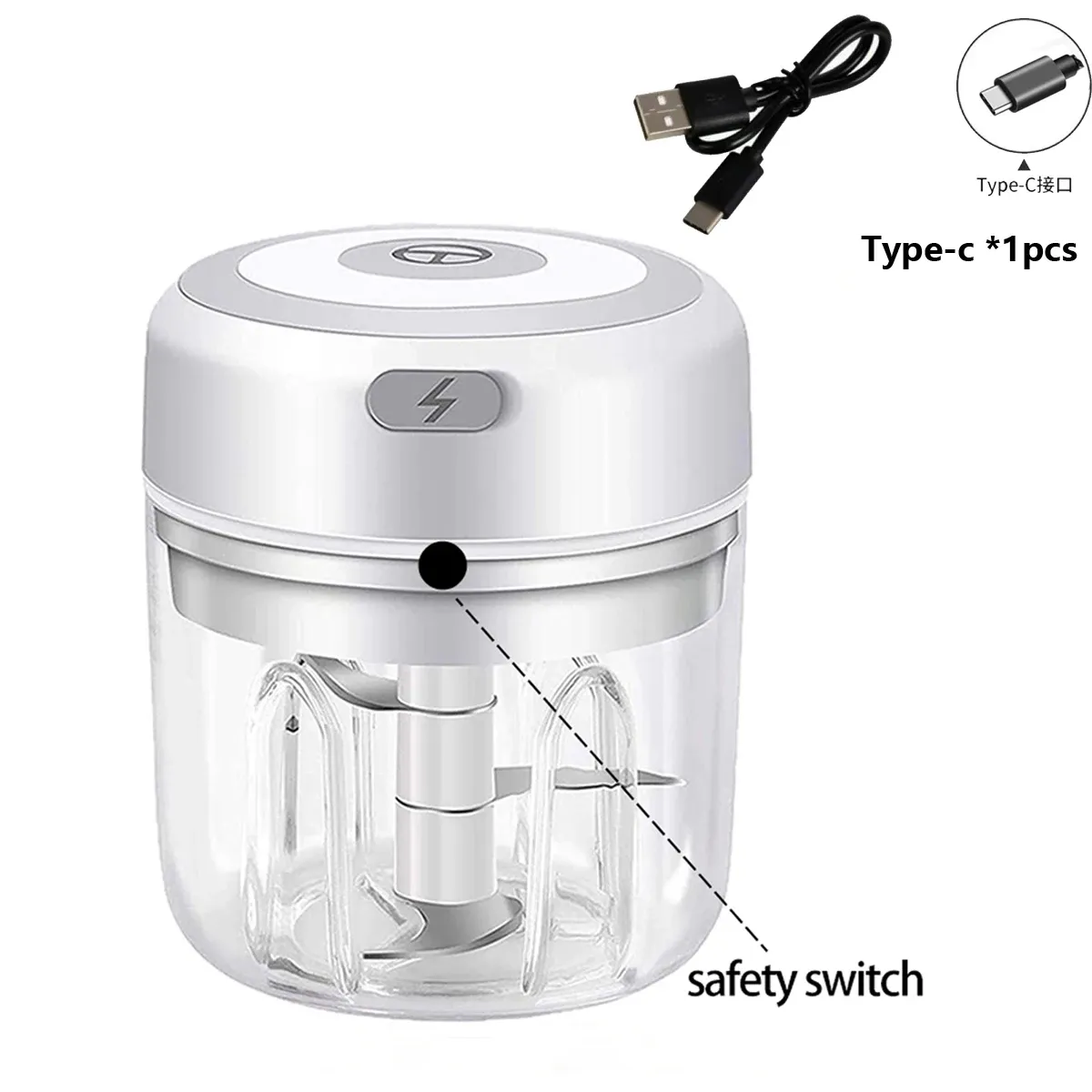Mini hachoir électrique à ail 100 ml/250 ml, broyeur USB rechargeable avec batterie lithium puissante, hachoir à viande facile 10