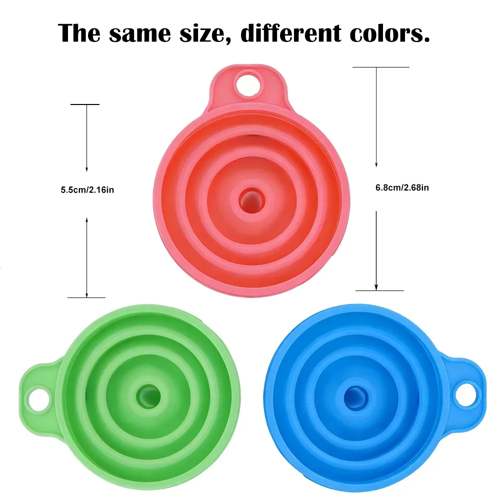 Lot de 3 couvercles alimentaires pliables en silicone et entonnoirs pliables de qualité alimentaire pour le remplissage de bouteilles, de parfums et le filtrage d'huile de friture 2