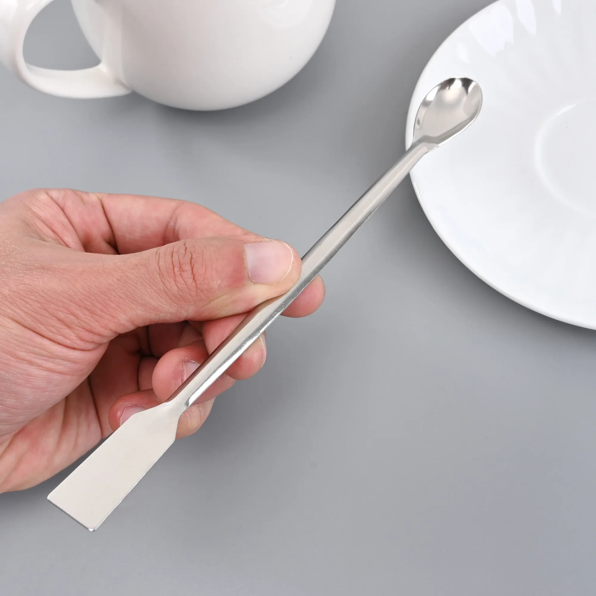 Cuillère-spatule de laboratoire Assad en acier inoxydable à double extrémité, 20 cm 3