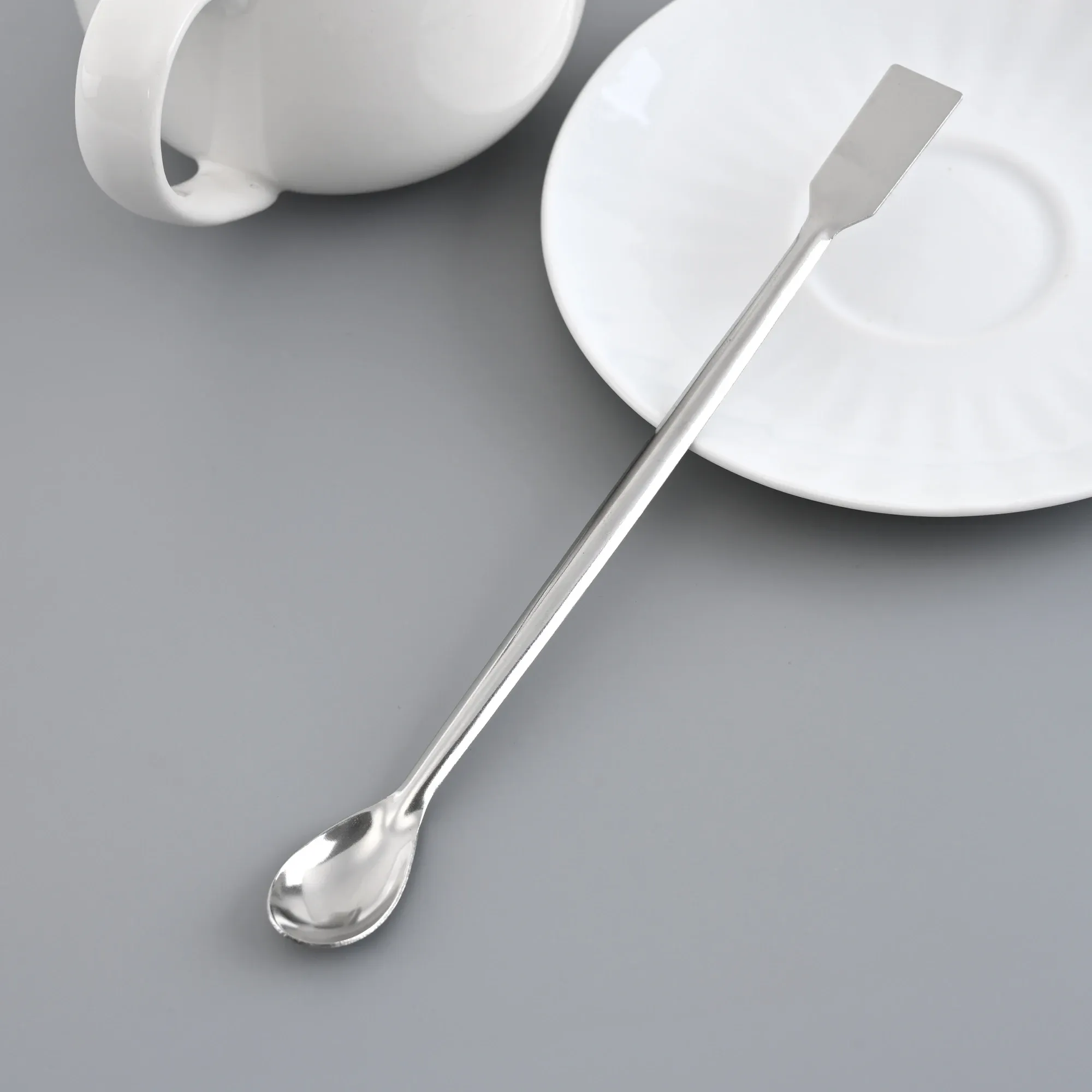 Cuillère-spatule de laboratoire Assad en acier inoxydable à double extrémité, 20 cm 2