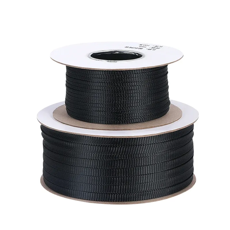 Gaine tressée isolante noire 1/5/10 m, 6/8/10/30 mm, en PET serré pour protection de câbles, tube en nylon ignifuge 4