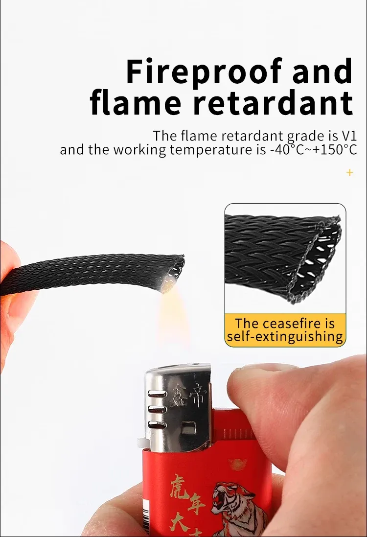 Gaine tressée isolante noire, détail de la texture