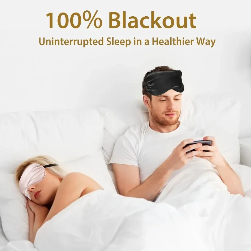 Masque de sommeil en soie douce, 100 % occultant, sans pression oculaire, sangle réglable 3