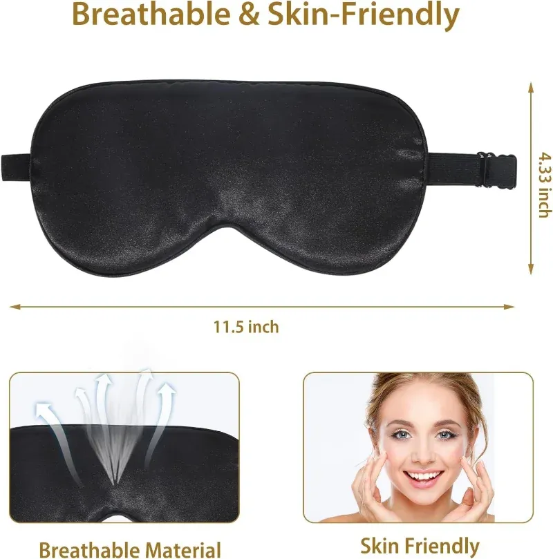 Masque de sommeil en soie douce, 100 % occultant, sans pression oculaire, sangle réglable 4