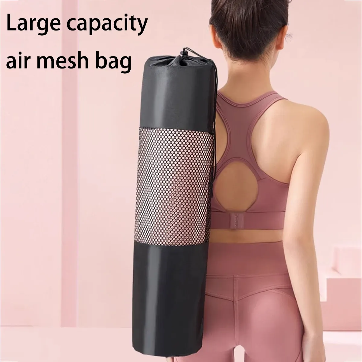 Sac de rangement en maille pour tapis de yoga, finitions