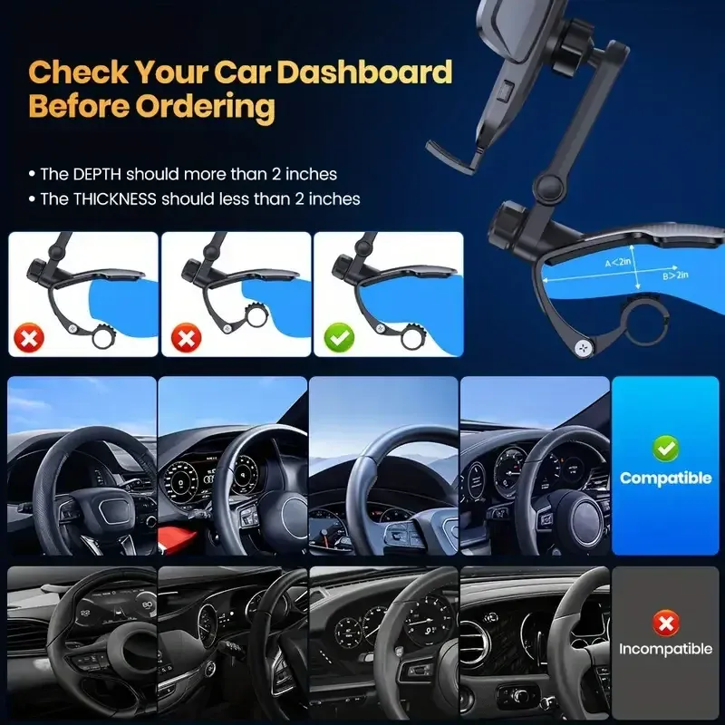 Support de voiture réglable multi-angle pour téléphone, fixation tableau de bord à rotation universelle, support de navigation mobile 6