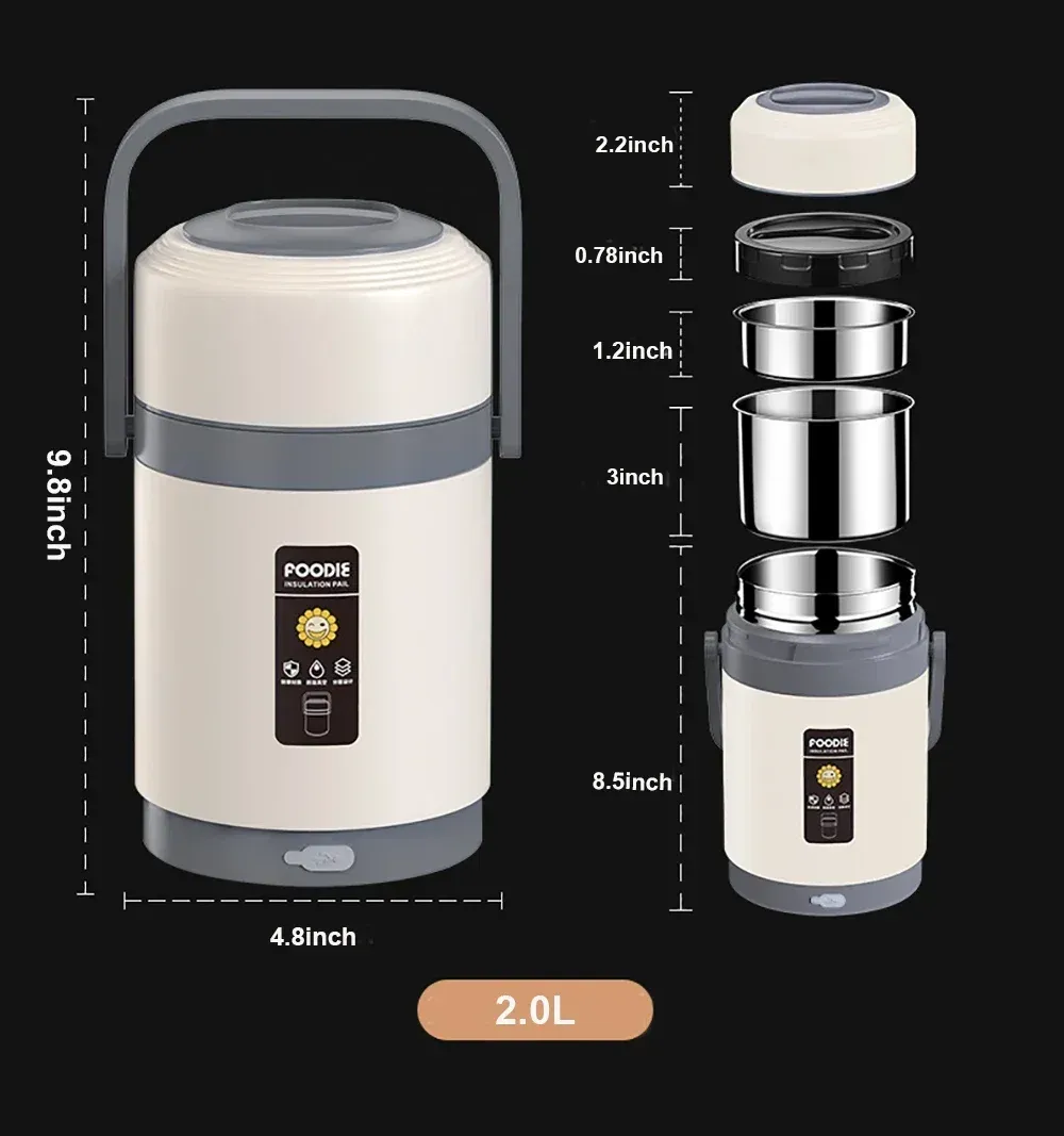 Boîte à déjeuner chauffante USB en acier inoxydable, vue d'ensemble