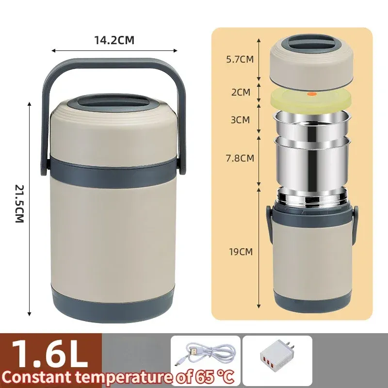 Boîte-repas chauffante électrique USB en acier inoxydable, bento isotherme avec maintien à 65 °C pour le bureau et l'école 10
