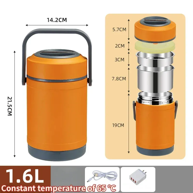 Boîte-repas chauffante électrique USB en acier inoxydable, bento isotherme avec maintien à 65 °C pour le bureau et l'école 9
