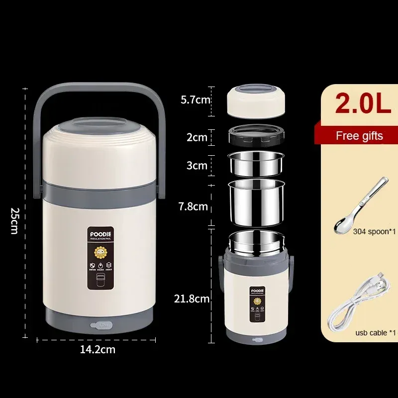 Boîte-repas chauffante électrique USB en acier inoxydable, bento isotherme avec maintien à 65 °C pour le bureau et l'école 8