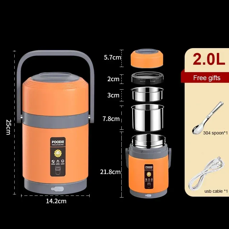 Boîte-repas chauffante électrique USB en acier inoxydable, bento isotherme avec maintien à 65 °C pour le bureau et l'école 7