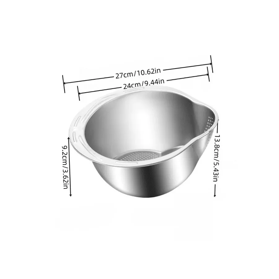 Bol de lavage du riz en acier inoxydable 2 en 1 avec trous d'évacuation, passoire pour fruits et légumes et panier pour évier de cuisine 6