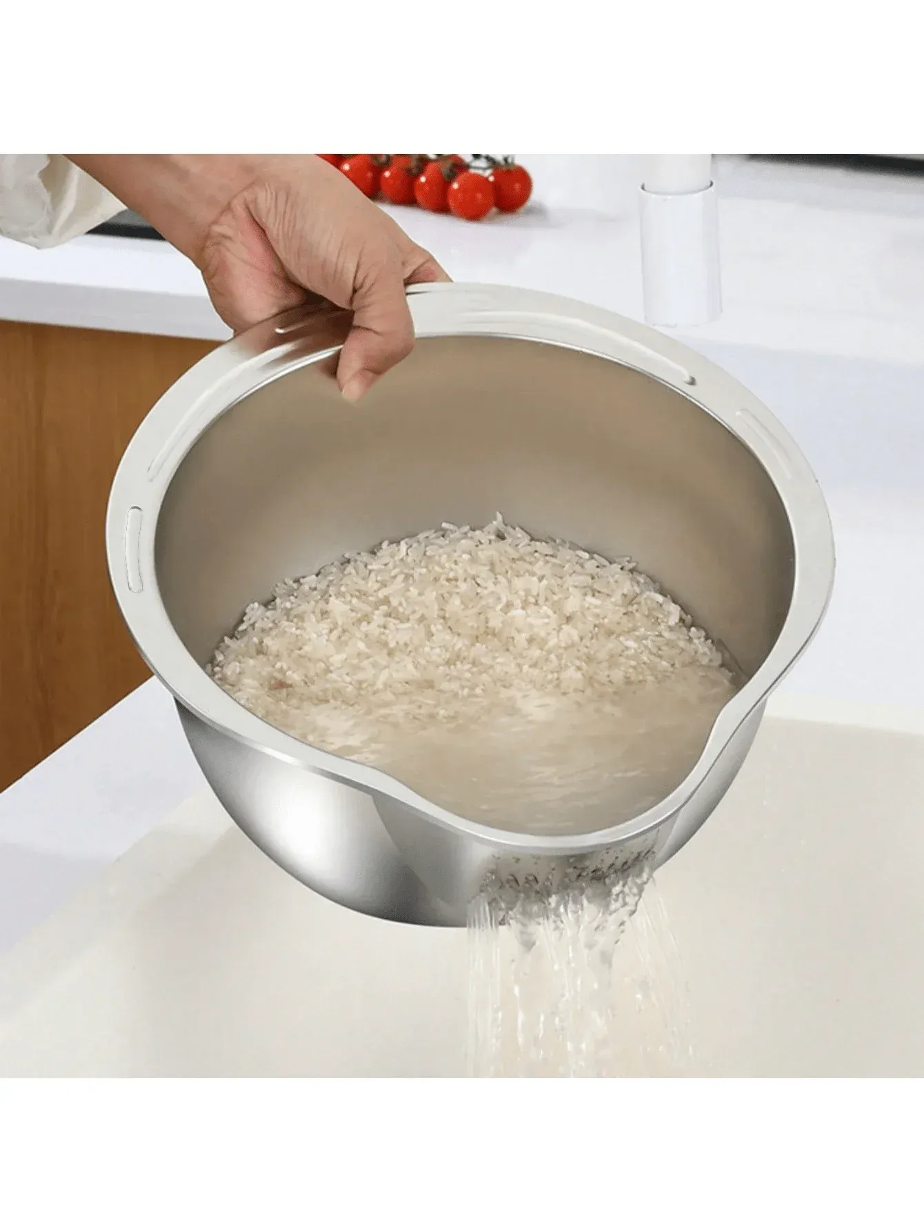 Bol de lavage de riz en acier inoxydable 2 en 1 pour évier de cuisine