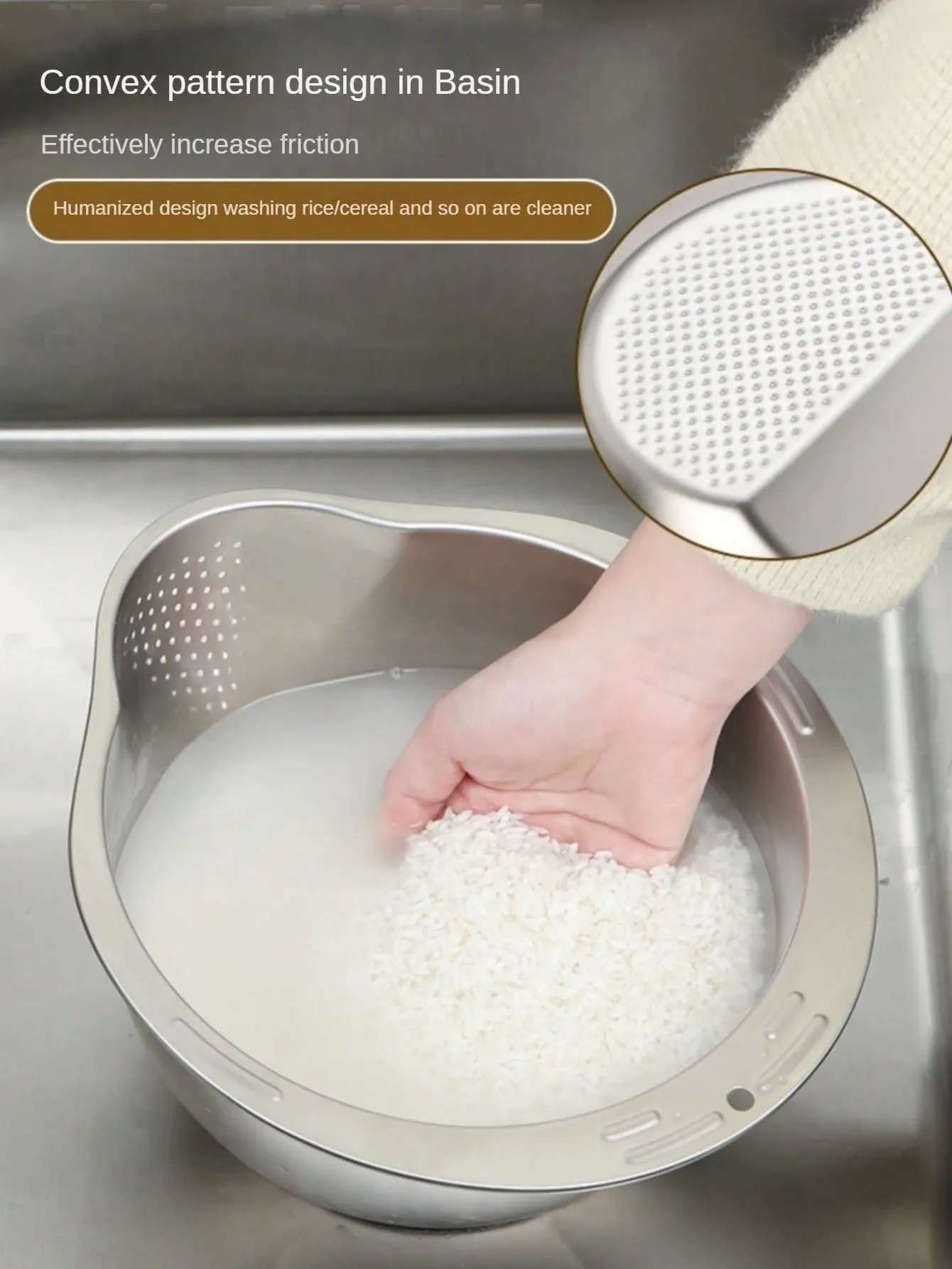 Bol de lavage en acier inoxydable en situation d'utilisation