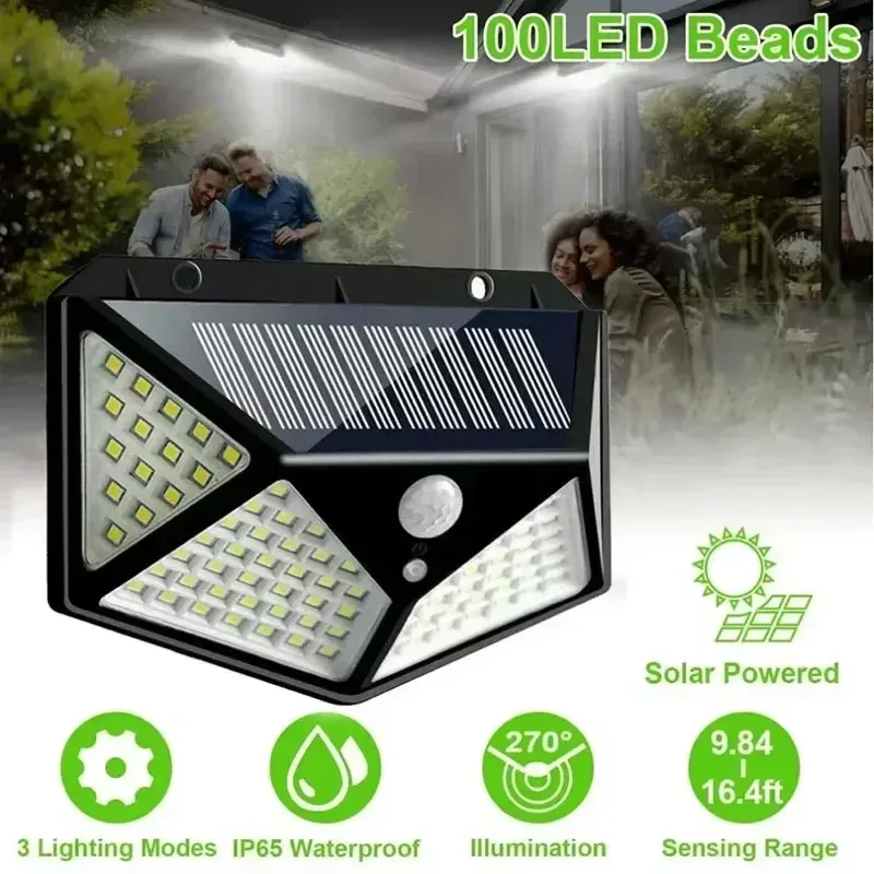 Lot de 1, 2, 4 ou 6 lampes solaires d'extérieur à 100 LED avec capteur de mouvement PIR pour décoration de jardin