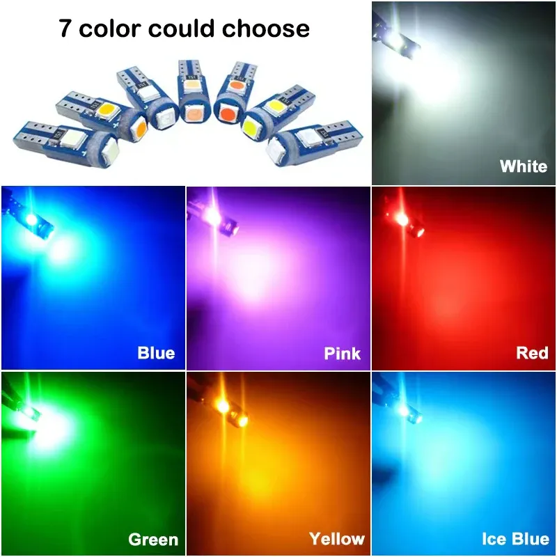 Ampoule LED T5 W3W W1.2W Canbus 12V pour tableau de bord et éclairage intérieur automobile, lot de 10 3