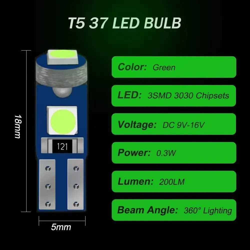 Ampoule LED T5 W3W W1.2W Canbus 12V pour tableau de bord et éclairage intérieur automobile, lot de 10 4