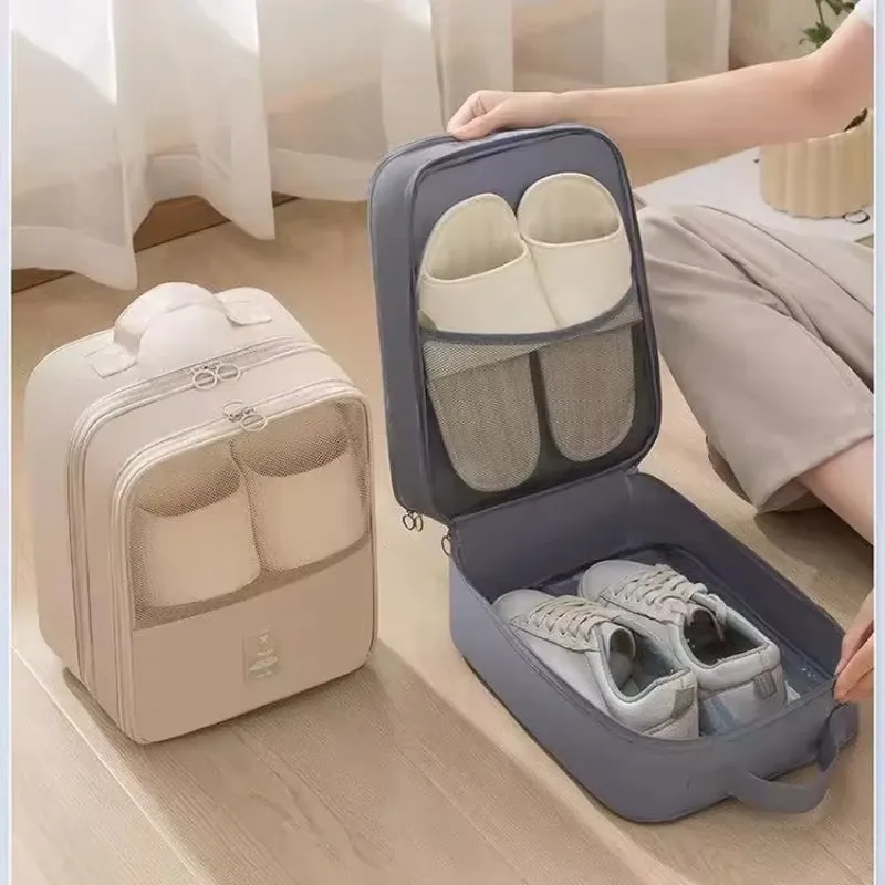 Sac à chaussures de voyage à trois couches, organisateur portable pour déplacements professionnels, tissu sergé respirant et imperméable, anti-poussière et anti-taches