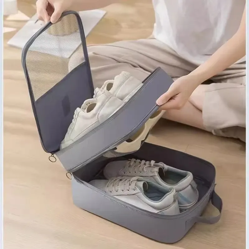 Sac à chaussures de voyage à trois couches, organisateur portable pour déplacements professionnels, tissu sergé respirant et imperméable, anti-poussière et anti-taches 2