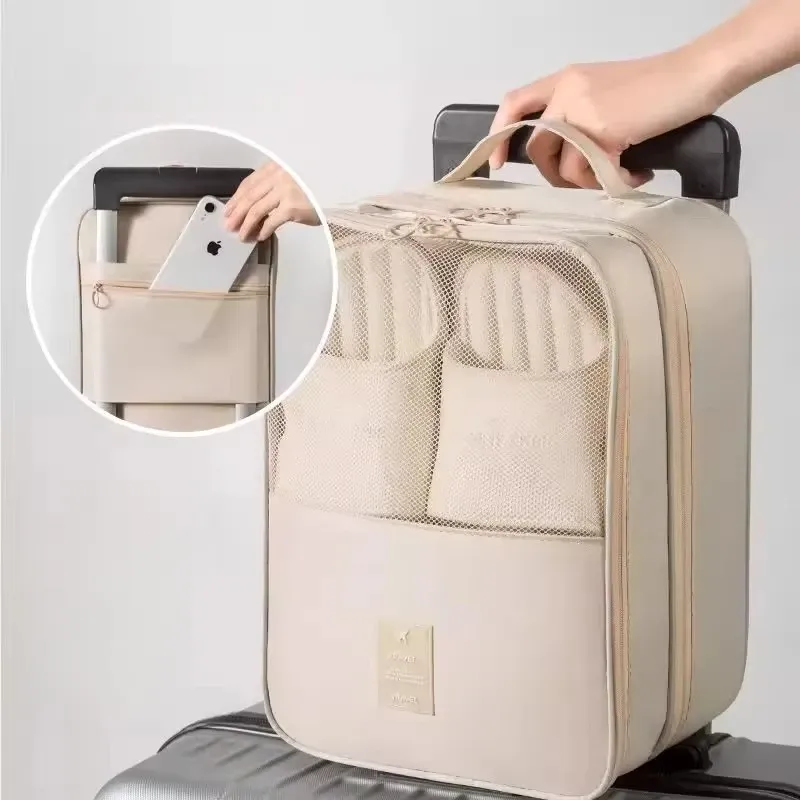 Sac à chaussures de voyage à trois couches, organisateur portable pour déplacements professionnels, tissu sergé respirant et imperméable, anti-poussière et anti-taches 4