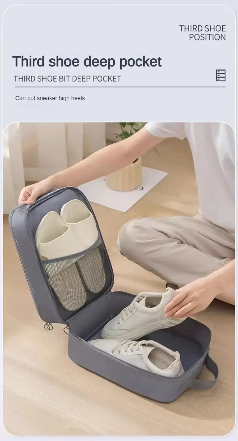 Sac à chaussures à trois couches, ouverture et accès