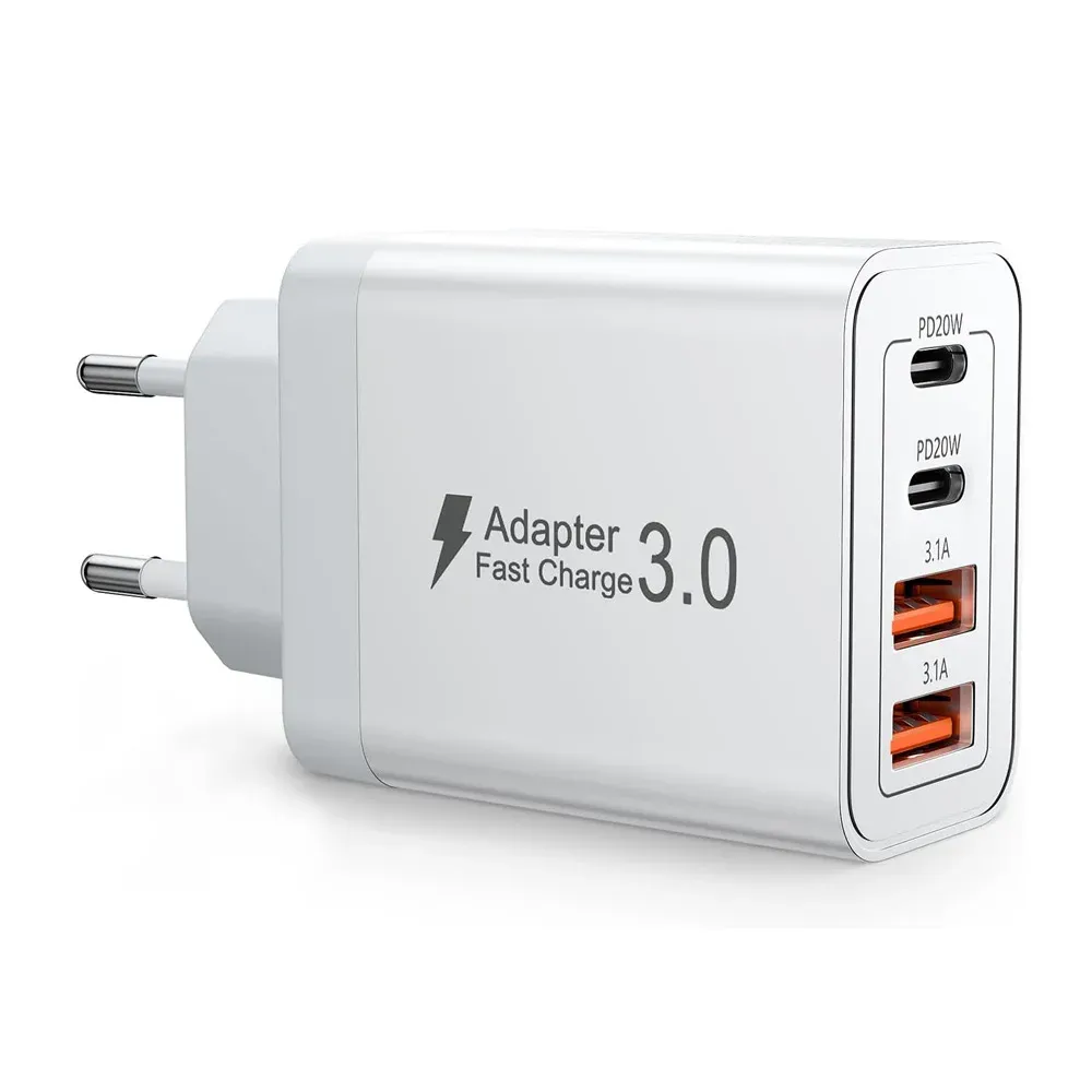 Chargeur mural multi-ports USB-C/USB-A 40 W à charge rapide PD pour téléphone portable, compatible iPhone et Xiaomi, fiches EU, UK, US et AU 9
