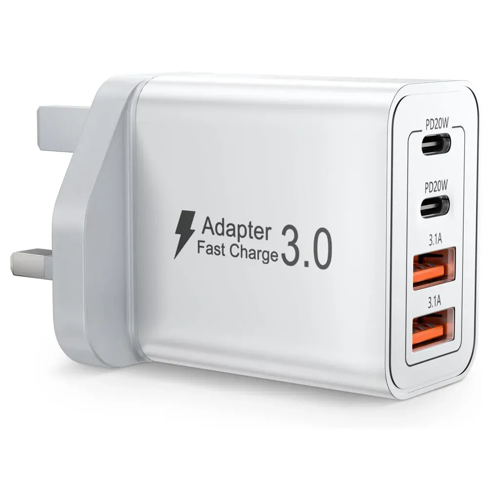 Chargeur mural multi-ports USB-C/USB-A 40 W à charge rapide PD pour téléphone portable, compatible iPhone et Xiaomi, fiches EU, UK, US et AU 8