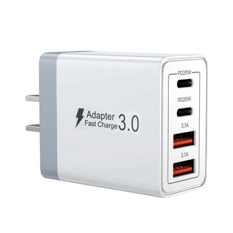 Chargeur mural multi-ports USB-C/USB-A 40 W à charge rapide PD pour téléphone portable, compatible iPhone et Xiaomi, fiches EU, UK, US et AU 7