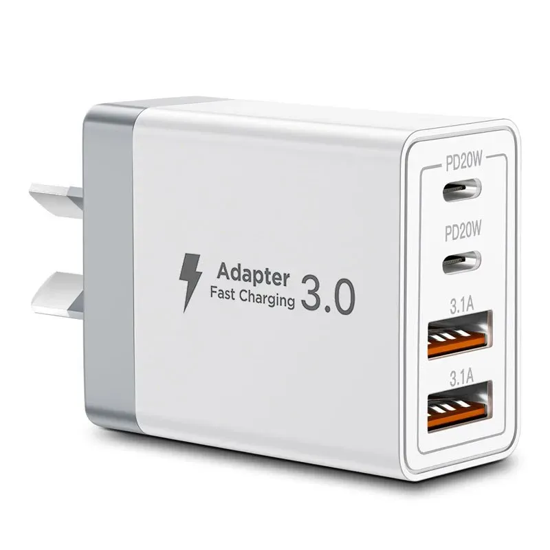 Chargeur mural multi-ports USB-C/USB-A 40 W à charge rapide PD pour téléphone portable, compatible iPhone et Xiaomi, fiches EU, UK, US et AU 10