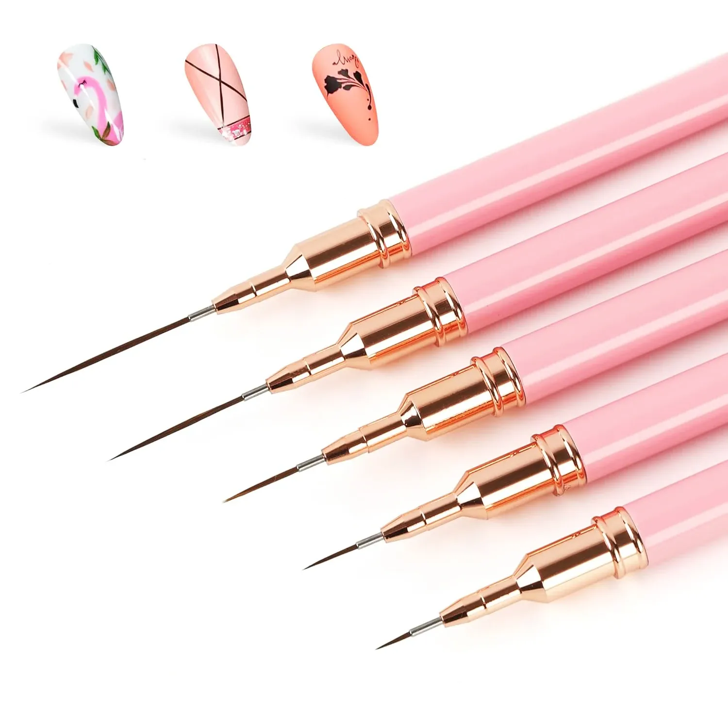 Ensemble de 5 pinceaux pour nail art : pinceaux pour gel UV, lignes, peinture et décoration d'ongles