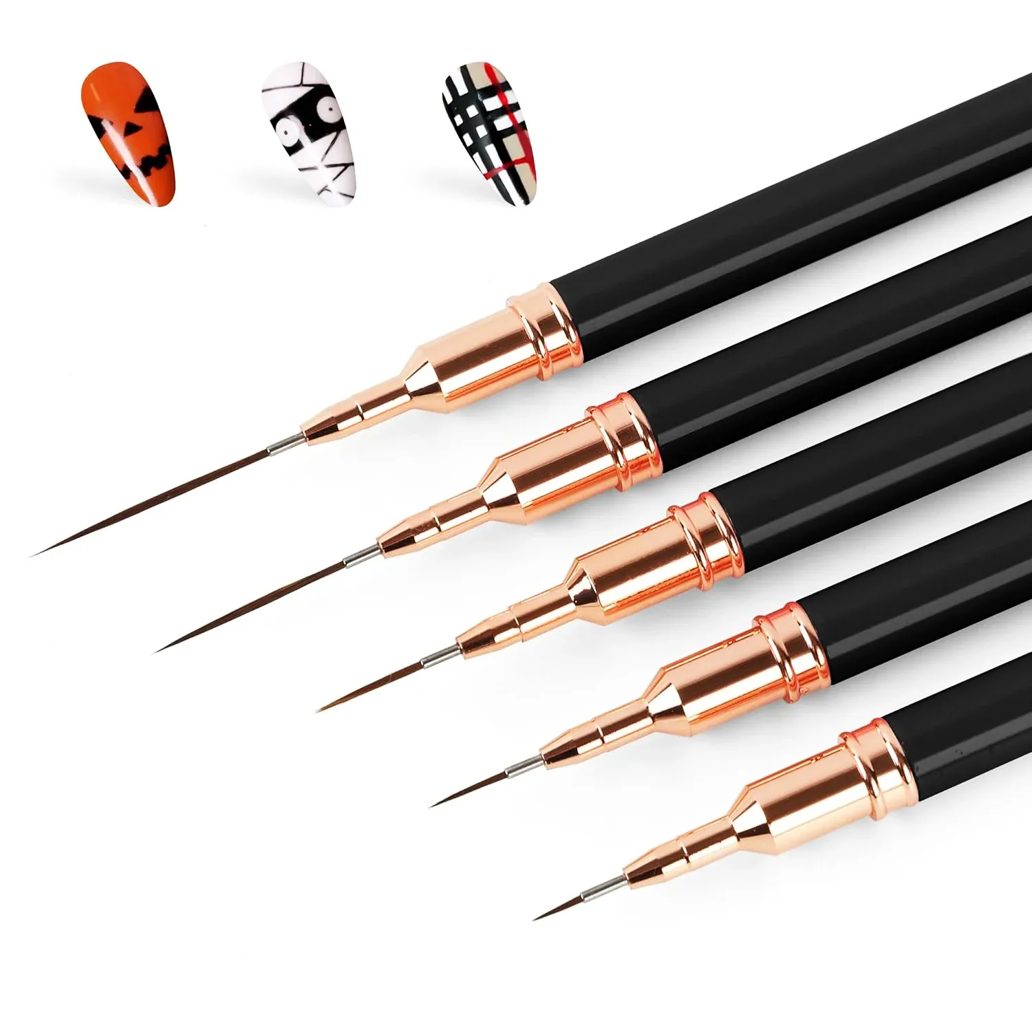 Ensemble de 5 pinceaux pour nail art : pinceaux pour gel UV, lignes, peinture et décoration d'ongles 2