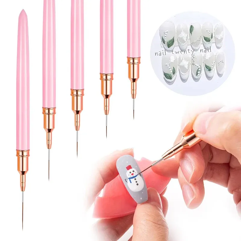 Ensemble de 5 pinceaux pour nail art : pinceaux pour gel UV, lignes, peinture et décoration d'ongles 4