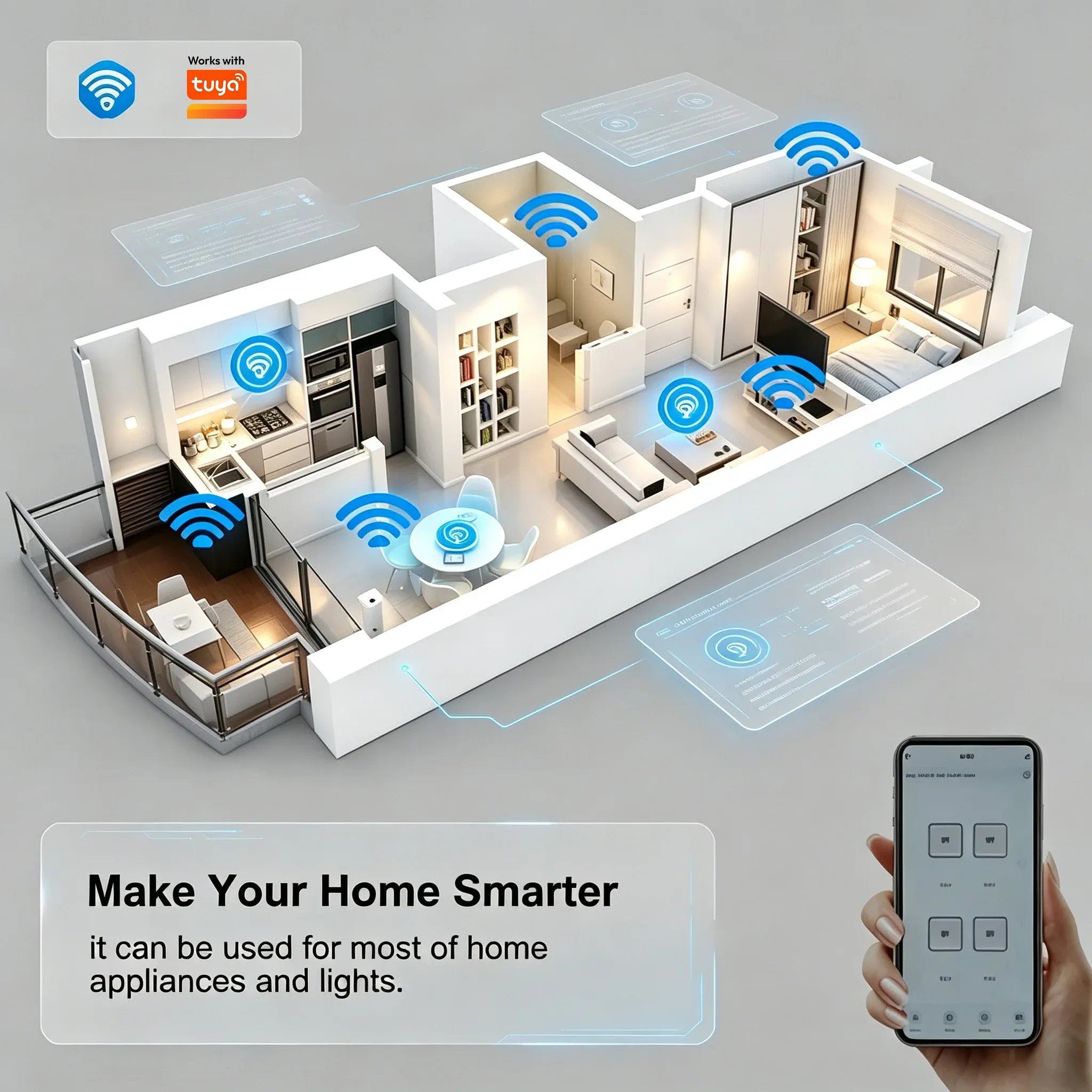 Module relais Wi-Fi intelligent 4 canaux, interrupteur sans fil 4 voies 7-32 V / 85-250 V, 220 V / 110 V, 2200 W, récepteur RF 433 MHz, compatible Tuya et Alexa 2