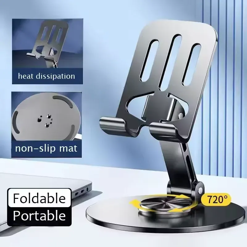 Support de téléphone rotatif à 720° en aluminium massif pour tablette et smartphone, charnière double axe pliable, stable et antichute, compatible iPad