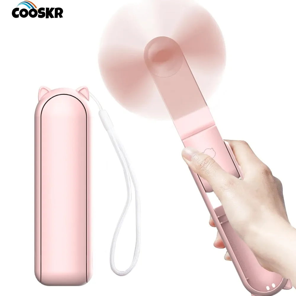 Ventilateur portable rechargeable USB 2000 mAh, 3 vitesses, pliable et compact, idéal pour le voyage
