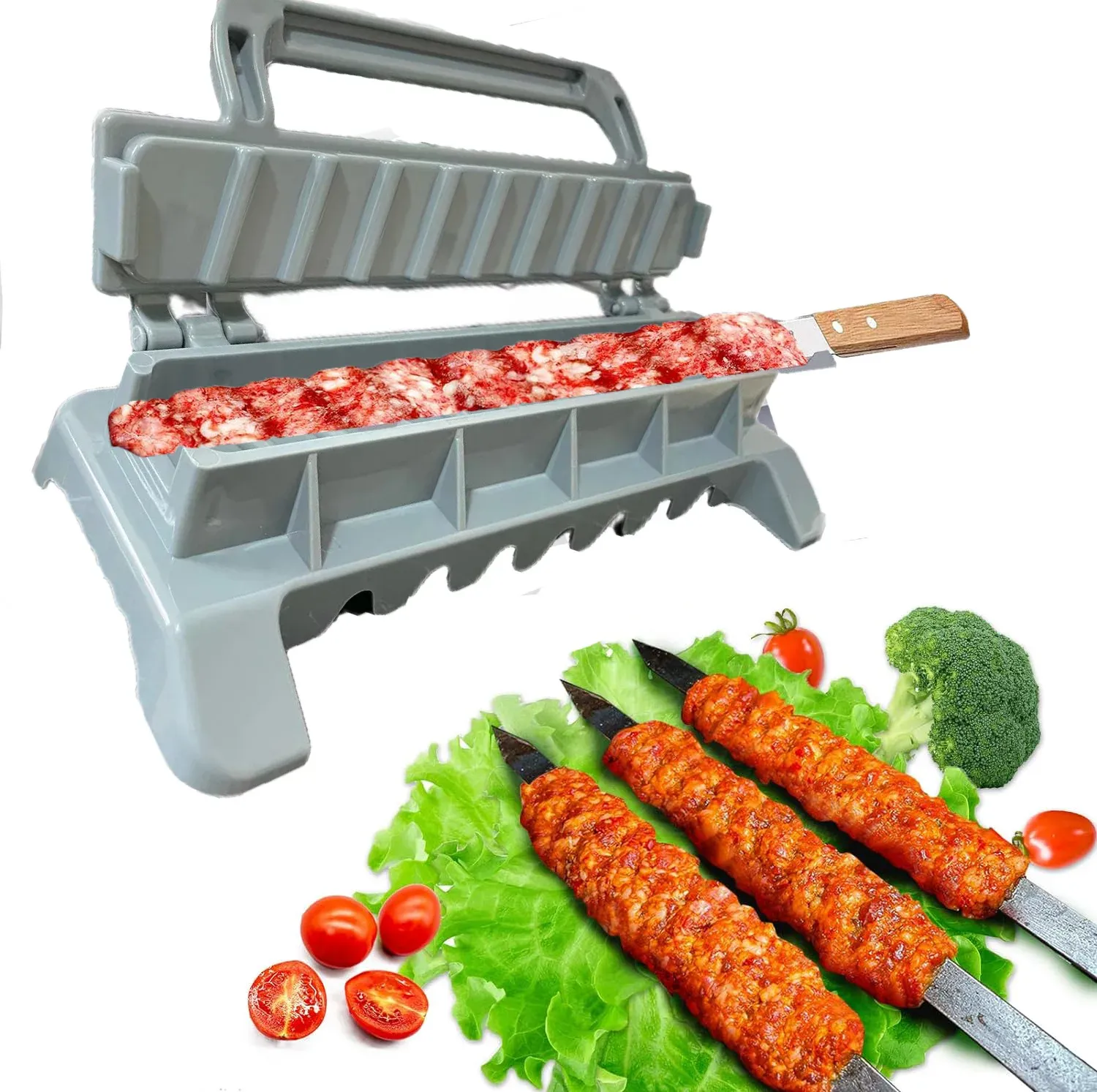 Machine à Kebab Monorangée, Presse à Brochettes de Viande pour Barbecue, Préparateur à Kebab Réutilisable en Plastique 1