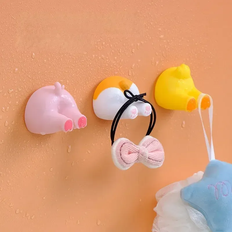 Porte-brosse à dents queue d'animal de dessin animé, crochet mural sans perçage, crochet adhésif mignon pour serviette de salle de bain, porte-brosse à dents pour enfants 3