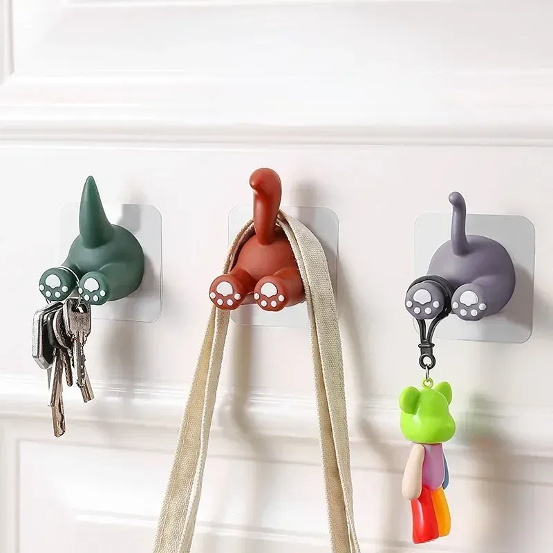 Porte-brosse à dents queue d'animal de dessin animé, crochet mural sans perçage, crochet adhésif mignon pour serviette de salle de bain, porte-brosse à dents pour enfants 2