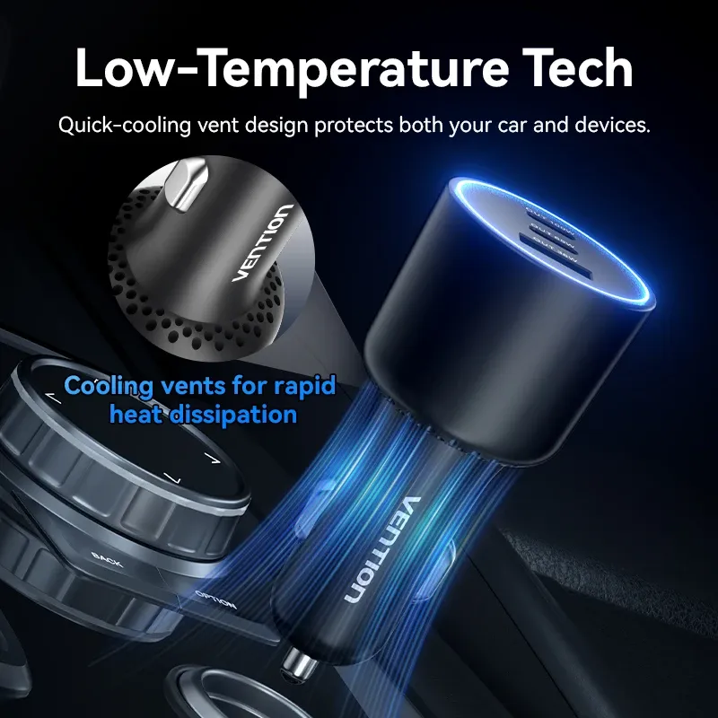 Chargeur de voiture Vention 165W USB-C à 3 ports, PD QC 4.0 45W, compatible Samsung S25, iPhone 17/16, MacBook 100W, adaptateur de charge rapide avec LED 3