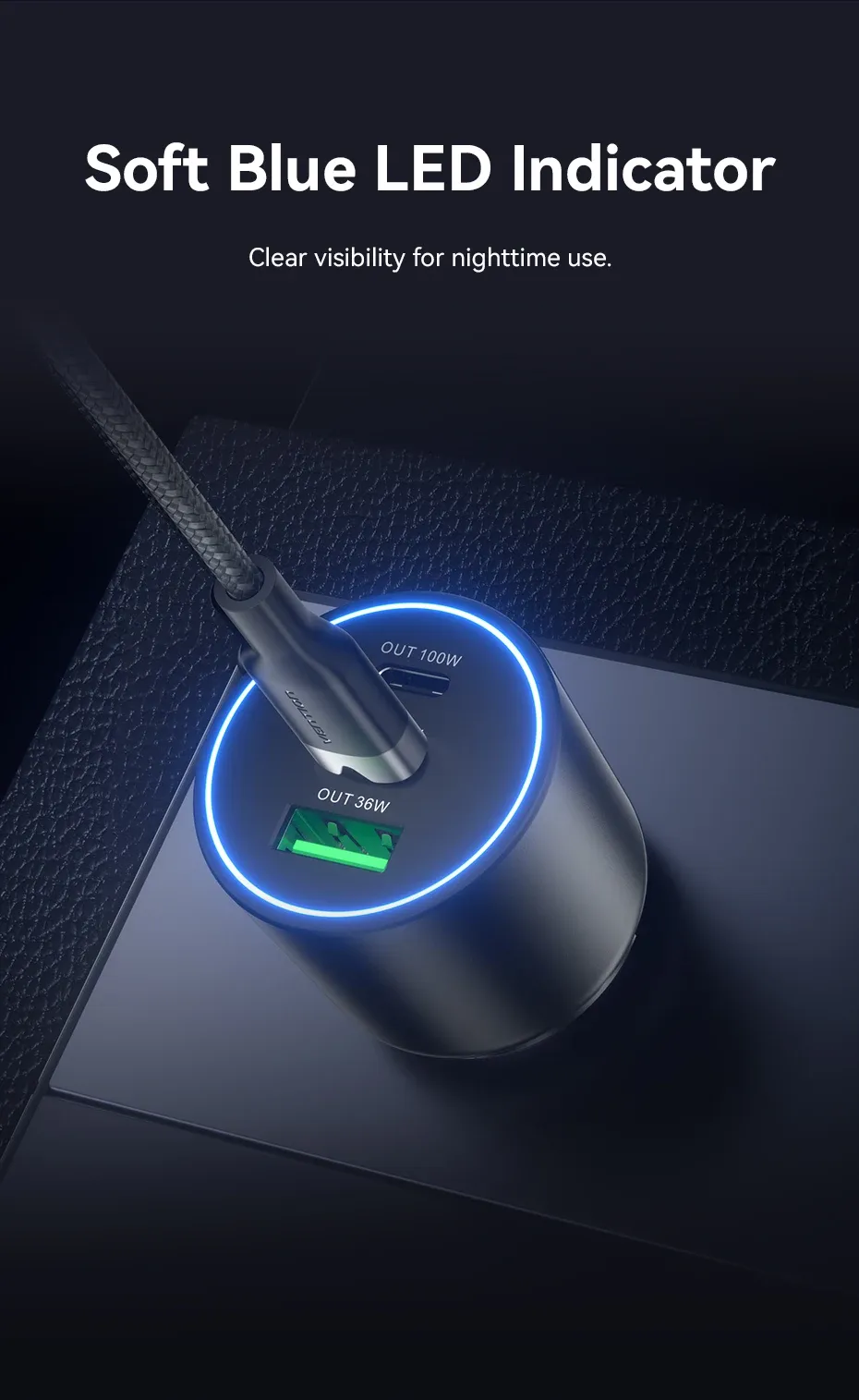 Indicateur LED bleu doux pour la conduite de nuit